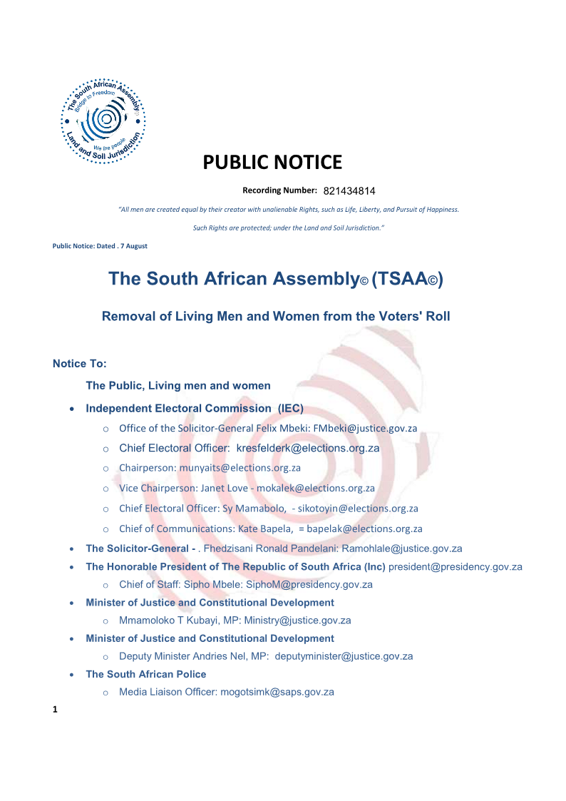 Public Notice IEC recording number 821434814